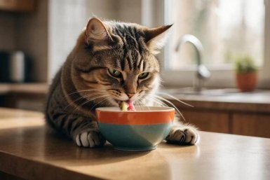 Ветеринар назвал продукты, которыми категорически нельзя кормить кошек ИИ Kandinsky (18+)