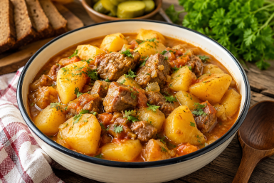 Не картошка, а вкус из детства: в СССР ее тушили именно так — с мясом и густой подливой