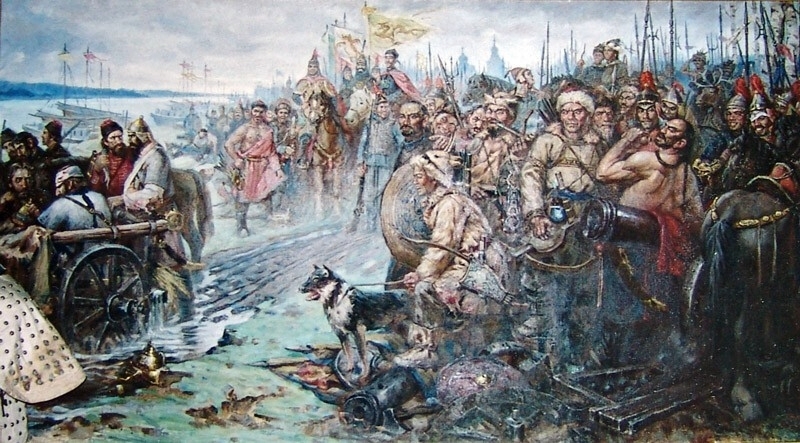 Картина из Харбинского музея, где изображено, как в 1685 г. маньчжуры увозят пленных албазинцев в Пекин