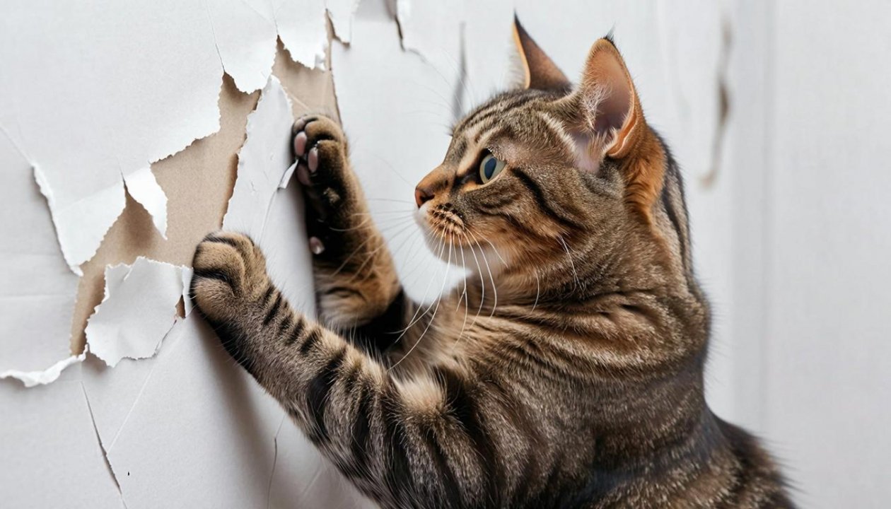 Как раз и навсегда отучить кота рвать обои и мебель. Вот такой способ точно поможет ИИ Kandinsky (18+)