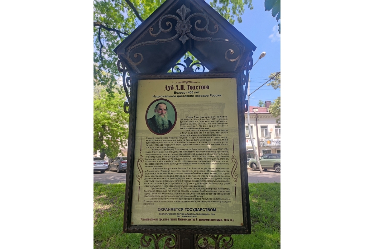 Почему дуб на бульваре Ермолова в Ставрополе носит имя Льва Толстого